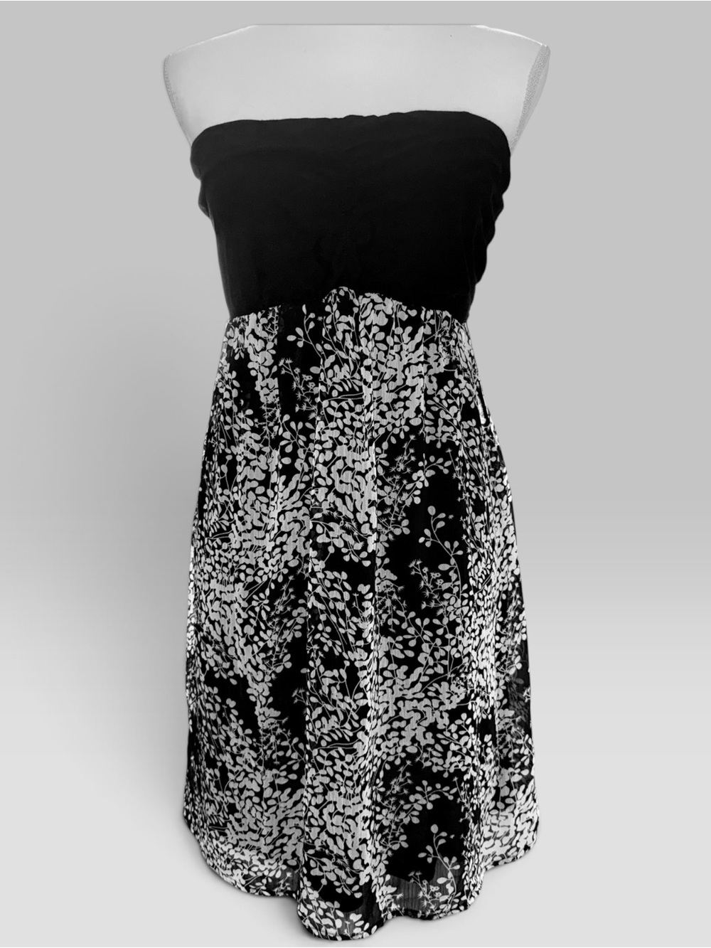Express Black Strapless Floral Midi Dress